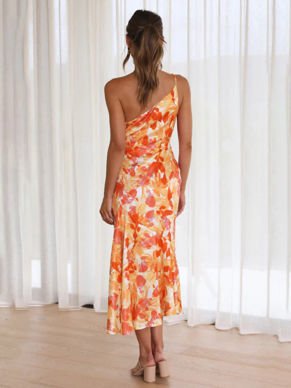Paige - Women's Asymmetrical Neckline Floral Print Midi Dress with Fishtail Hem - photo 20