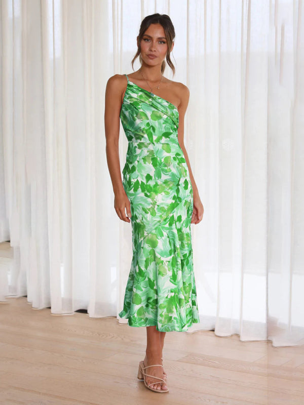 Paige - Women's Asymmetrical Neckline Floral Print Midi Dress with Fishtail Hem - photo 26