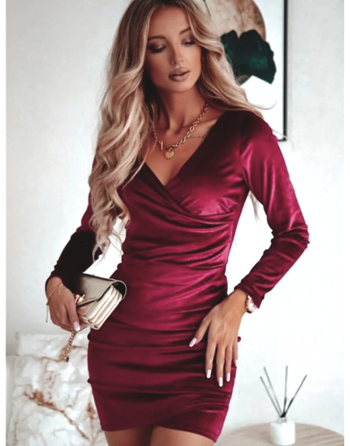 Paisley - Women's Wrap Mini Dress with Long Sleeves - photo 2