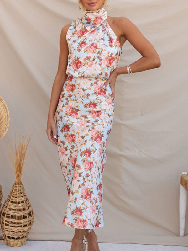 Pauline - Women's Halter Neck Midi Dress with Floral Print - photo 16