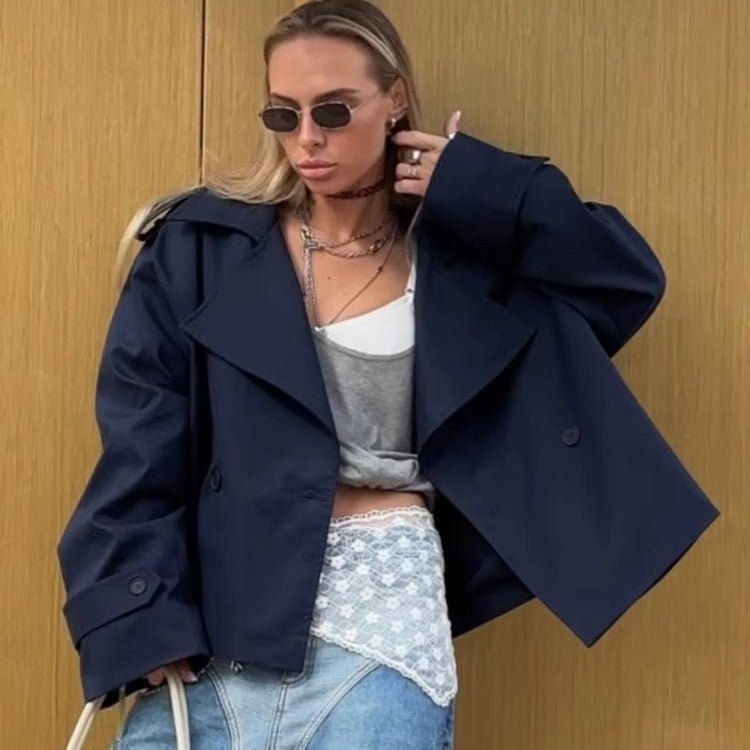 Petra - Women's Cropped Trench Coat with Collar - photo 5
