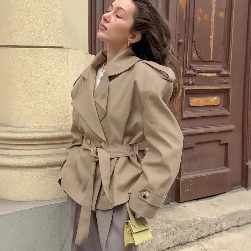 Petra - Women's Cropped Trench Coat with Collar - photo 7