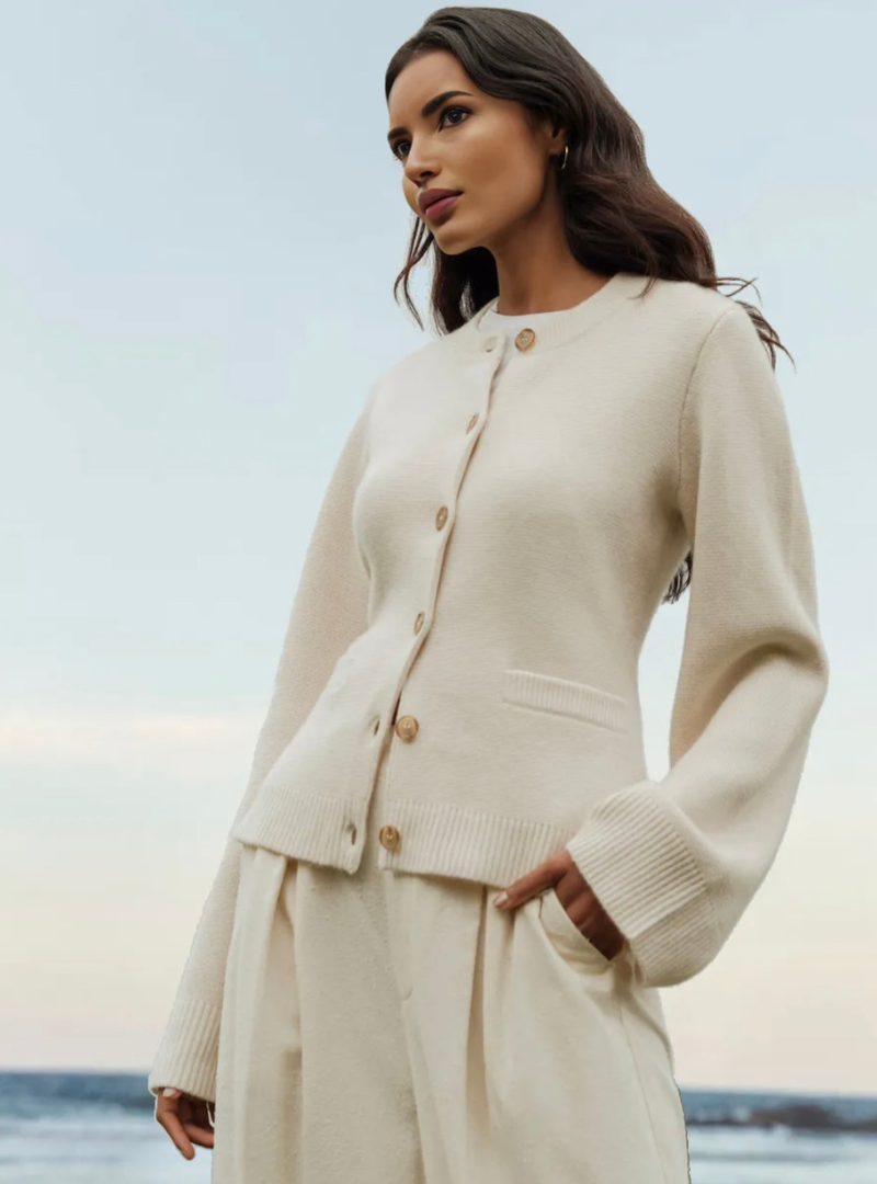 Philippa - Women's Cardigan in Knit with Balloon Sleeves - photo 1