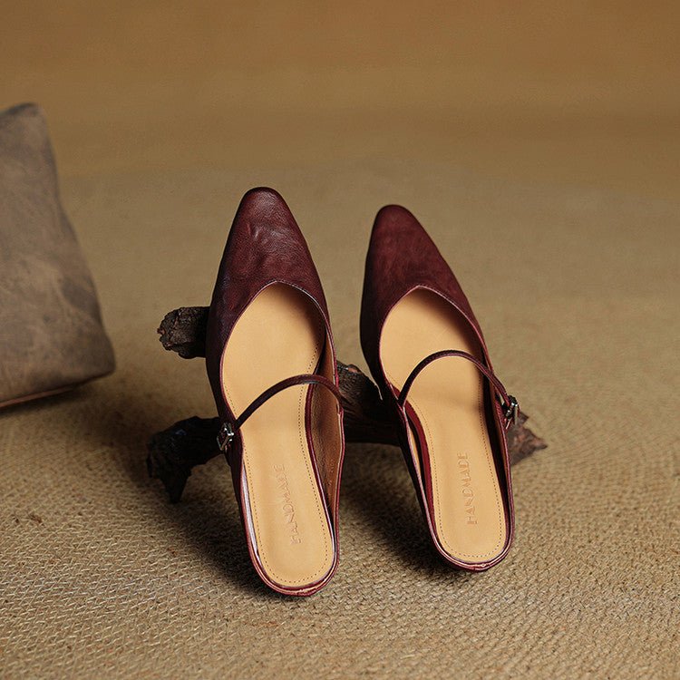 Layla - Pointed Toe Mules Genuine Leather Mary Jane Strap