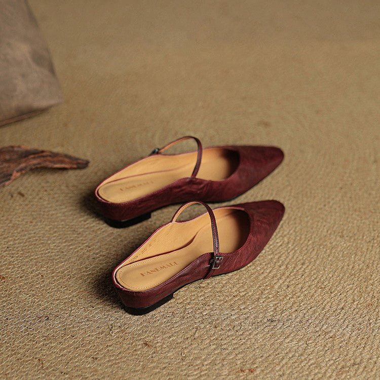 Layla - Pointed Toe Mules Genuine Leather Mary Jane Strap