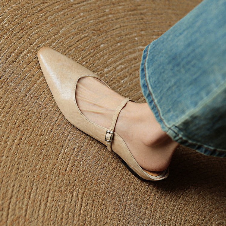 Layla - Pointed Toe Mules Genuine Leather Mary Jane Strap