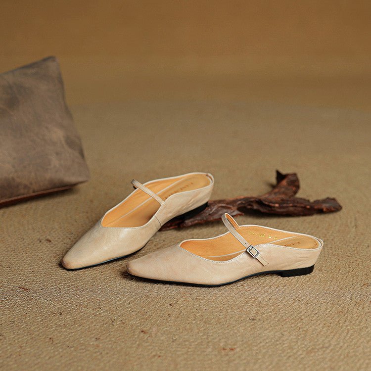 Layla - Pointed Toe Mules Genuine Leather Mary Jane Strap
