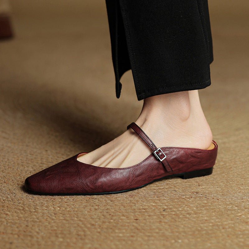 Layla - Pointed Toe Mules Genuine Leather Mary Jane Strap