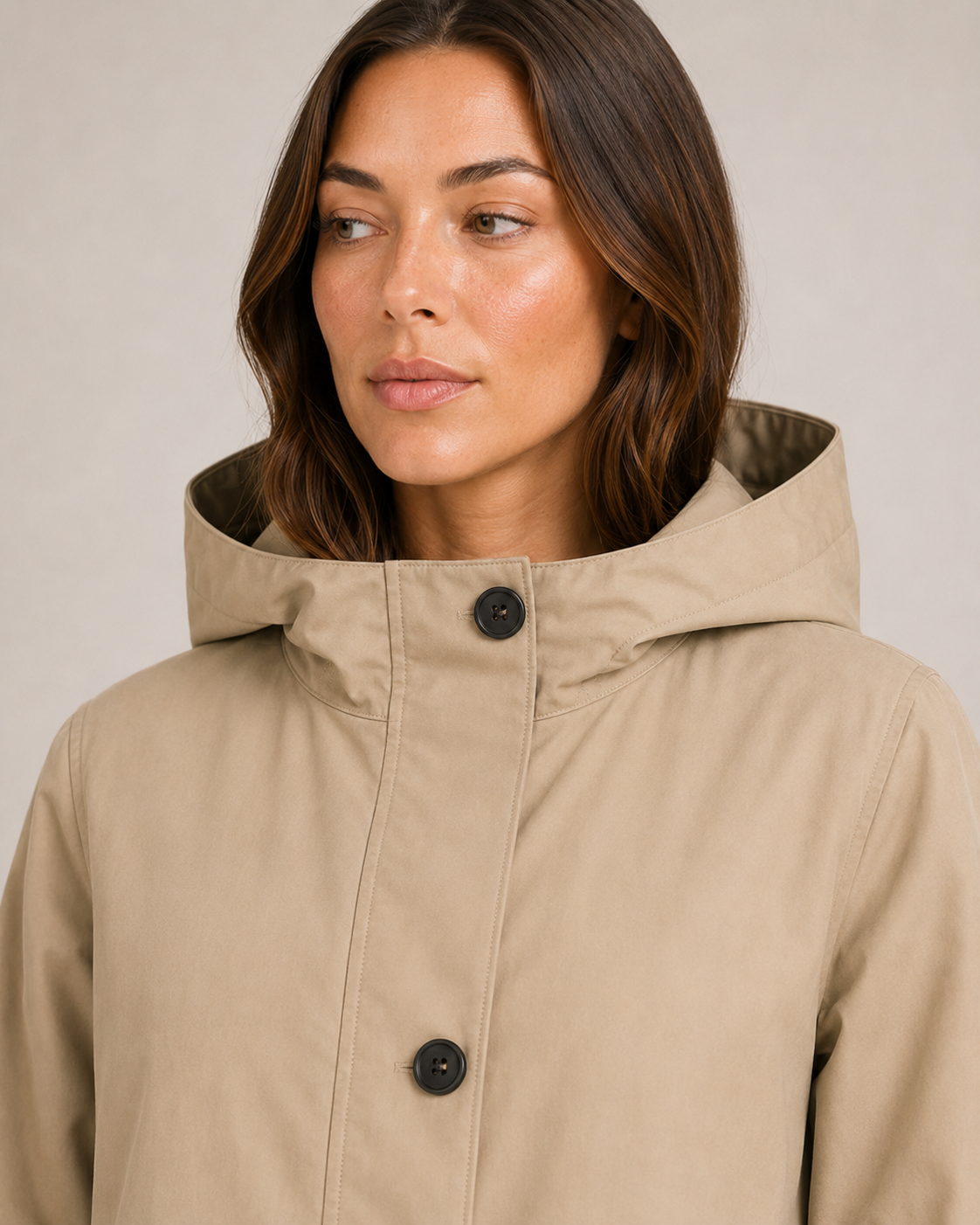 Portia - Women's Longline Hooded Jacket with Button Front - photo 10