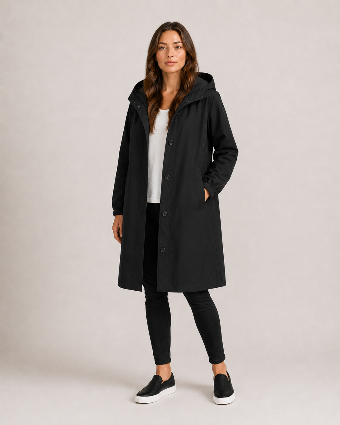 Portia - Women's Longline Hooded Jacket with Button Front - photo 2