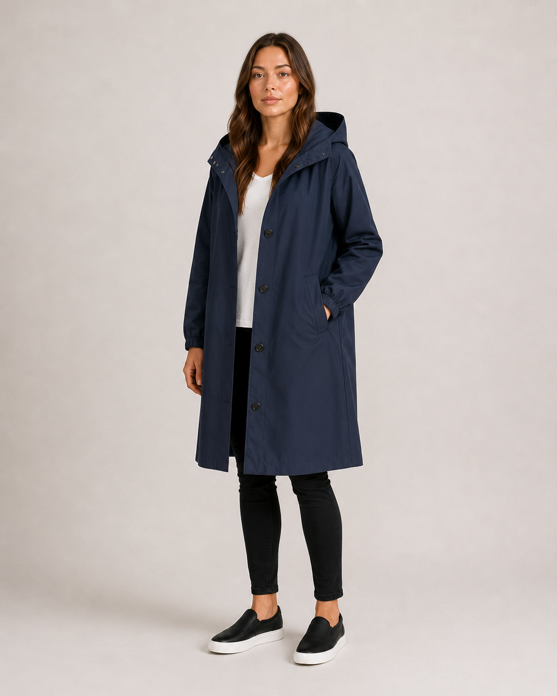 Portia - Women's Longline Hooded Jacket with Button Front - photo 3
