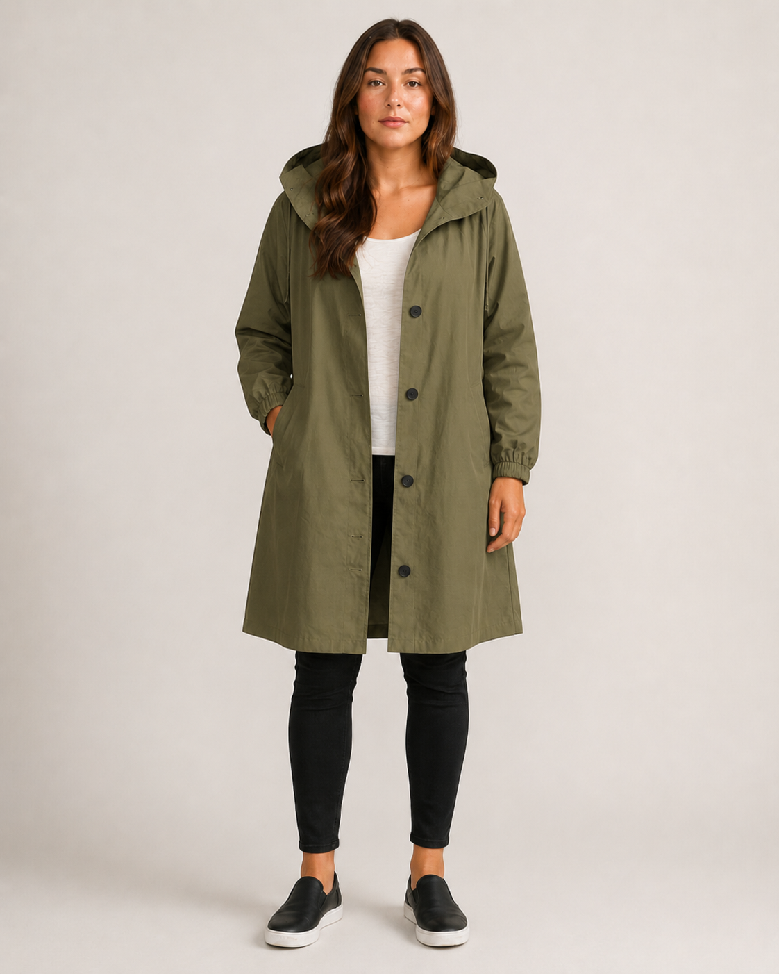 Portia - Women's Longline Hooded Jacket with Button Front - photo 4