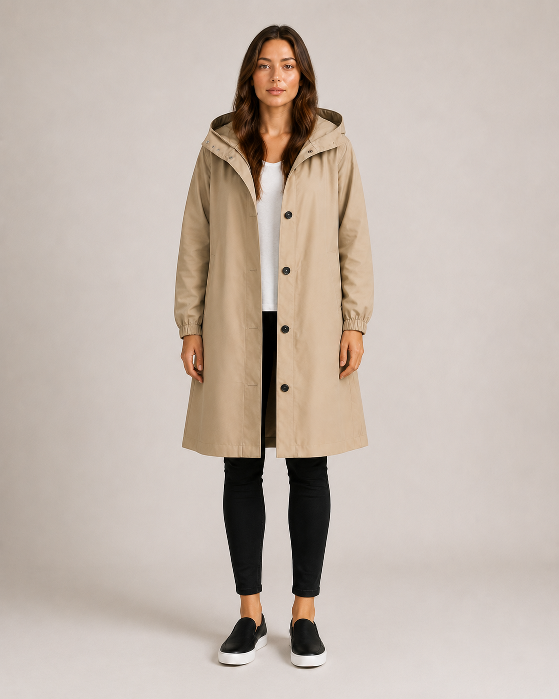 Portia - Women's Longline Hooded Jacket with Button Front - photo 6