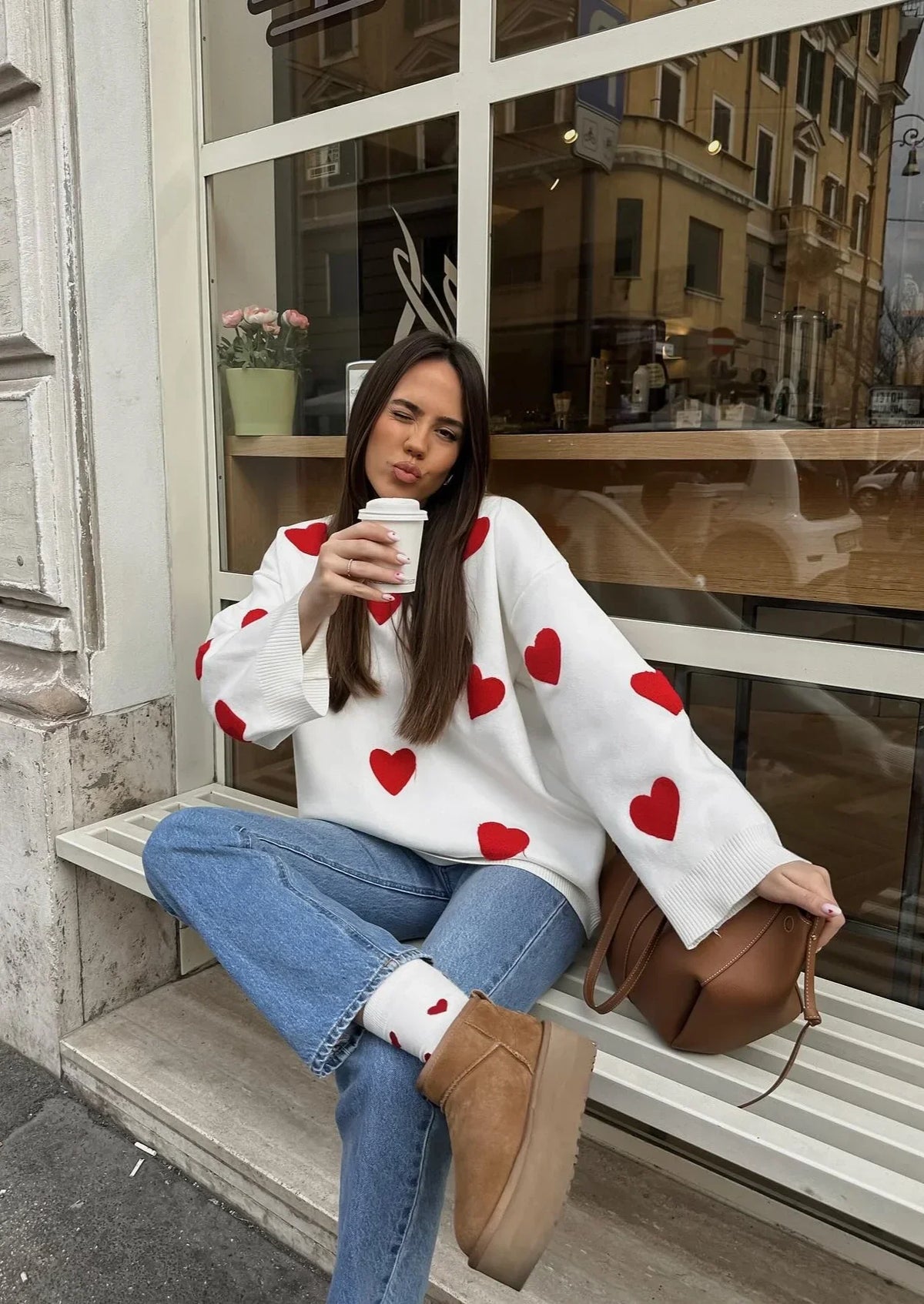 Queenie - Women's Heart Print Knit Jumper - photo 1