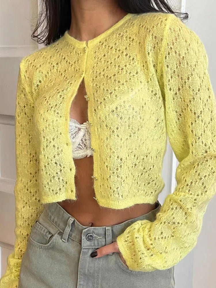 Rae - Women's Cardigan in Pointelle Knit with Button Front - photo 2