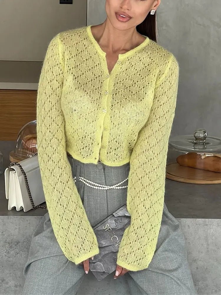 Rae - Women's Cardigan in Pointelle Knit with Button Front - photo 4