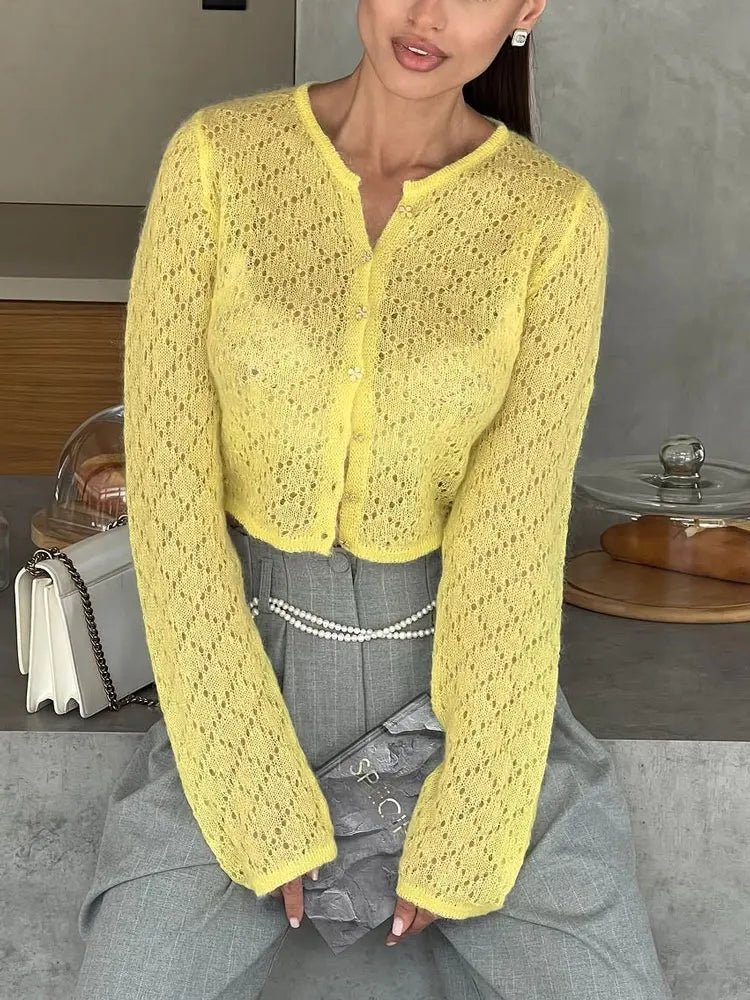 Rae - Women's Cardigan in Pointelle Knit with Button Front - photo 5