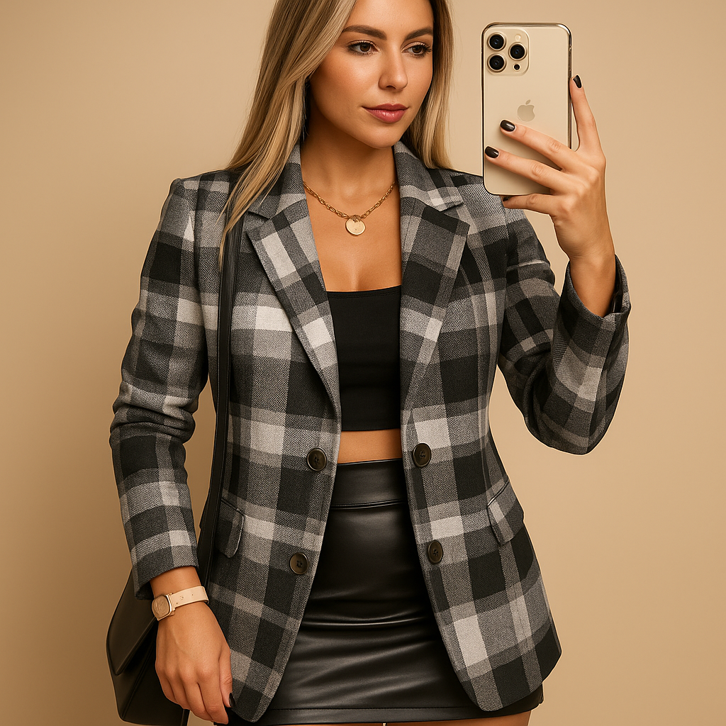 Rebecca - Women's Coat in Quilted Finish with Check Pattern - photo 4