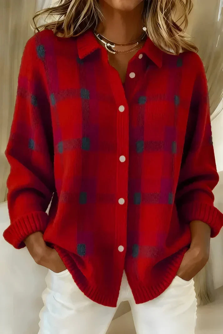 Maglione a quadri da donna dalla vestibilità morbida con bottoni