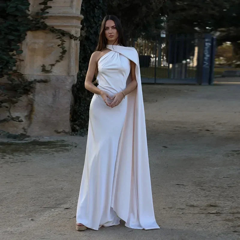 Athena - Abito maxi monospalla drappeggiato da donna