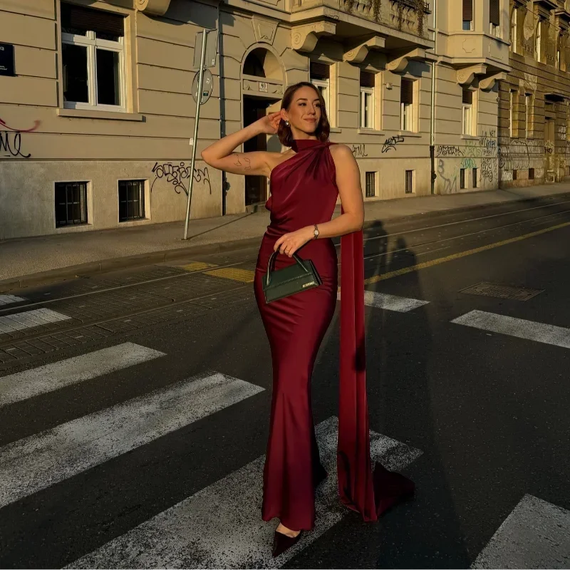 Athena - Abito maxi monospalla drappeggiato da donna