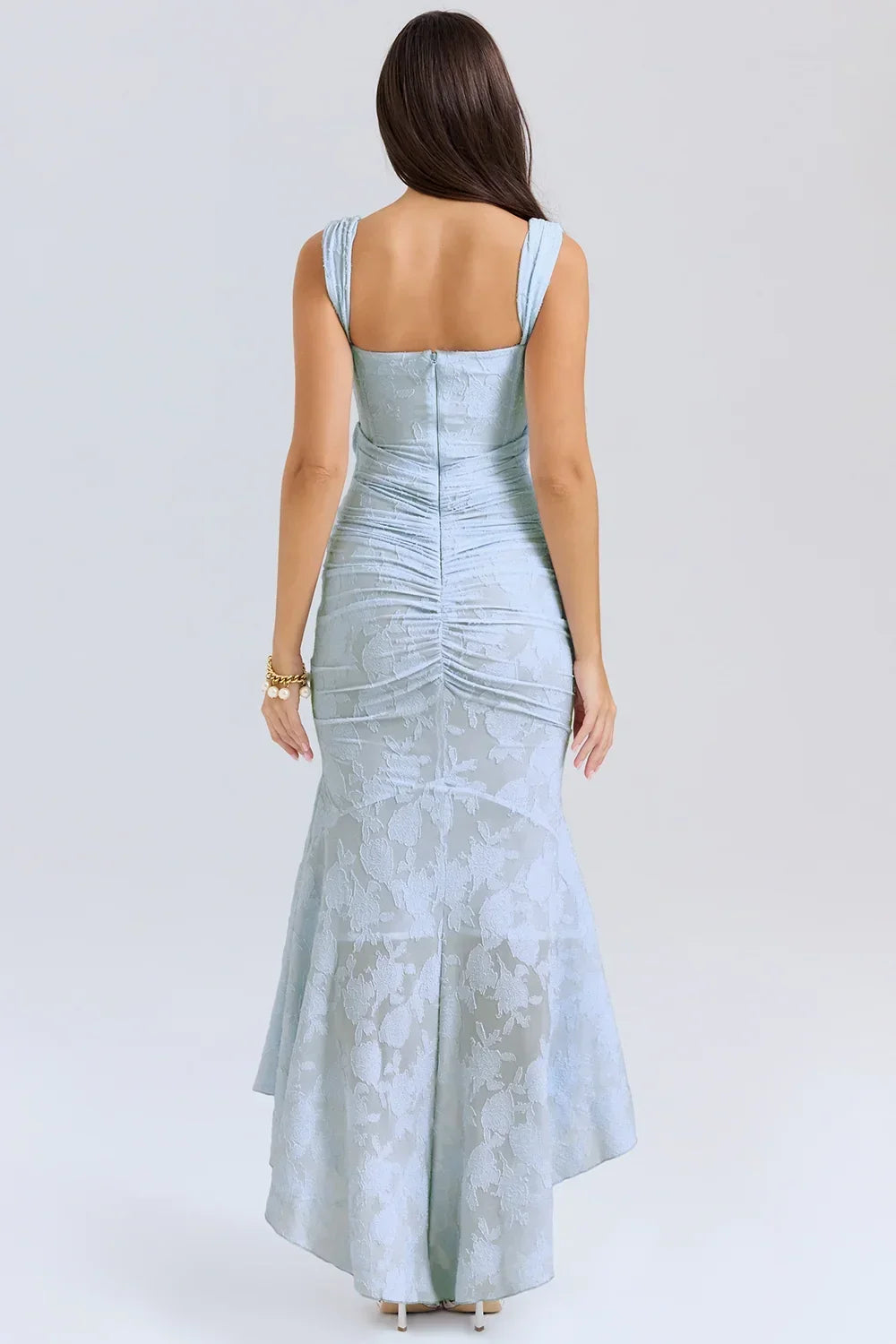 Abito midi floreale asimmetrico da donna con spalline larghe