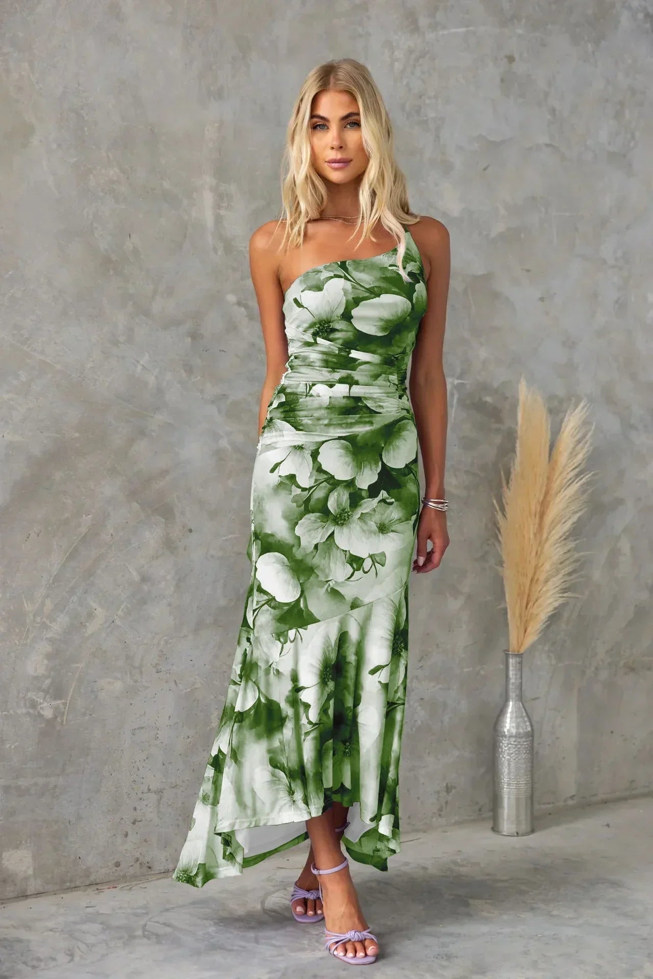 Women's Wedding Guest Strapless Floral Midi Dress