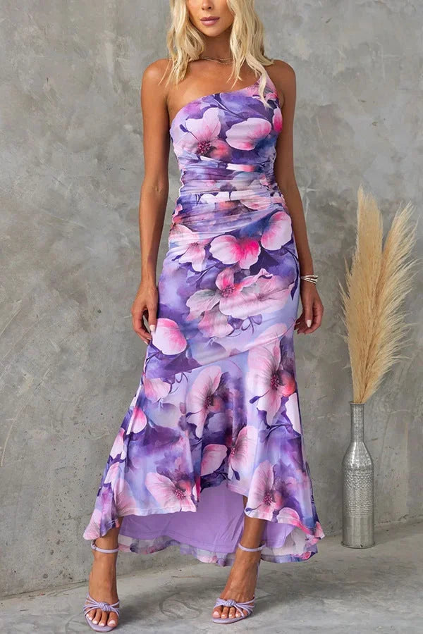 Women's Wedding Guest Strapless Floral Midi Dress