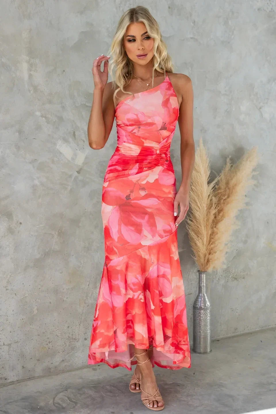 Women's Wedding Guest Strapless Floral Midi Dress