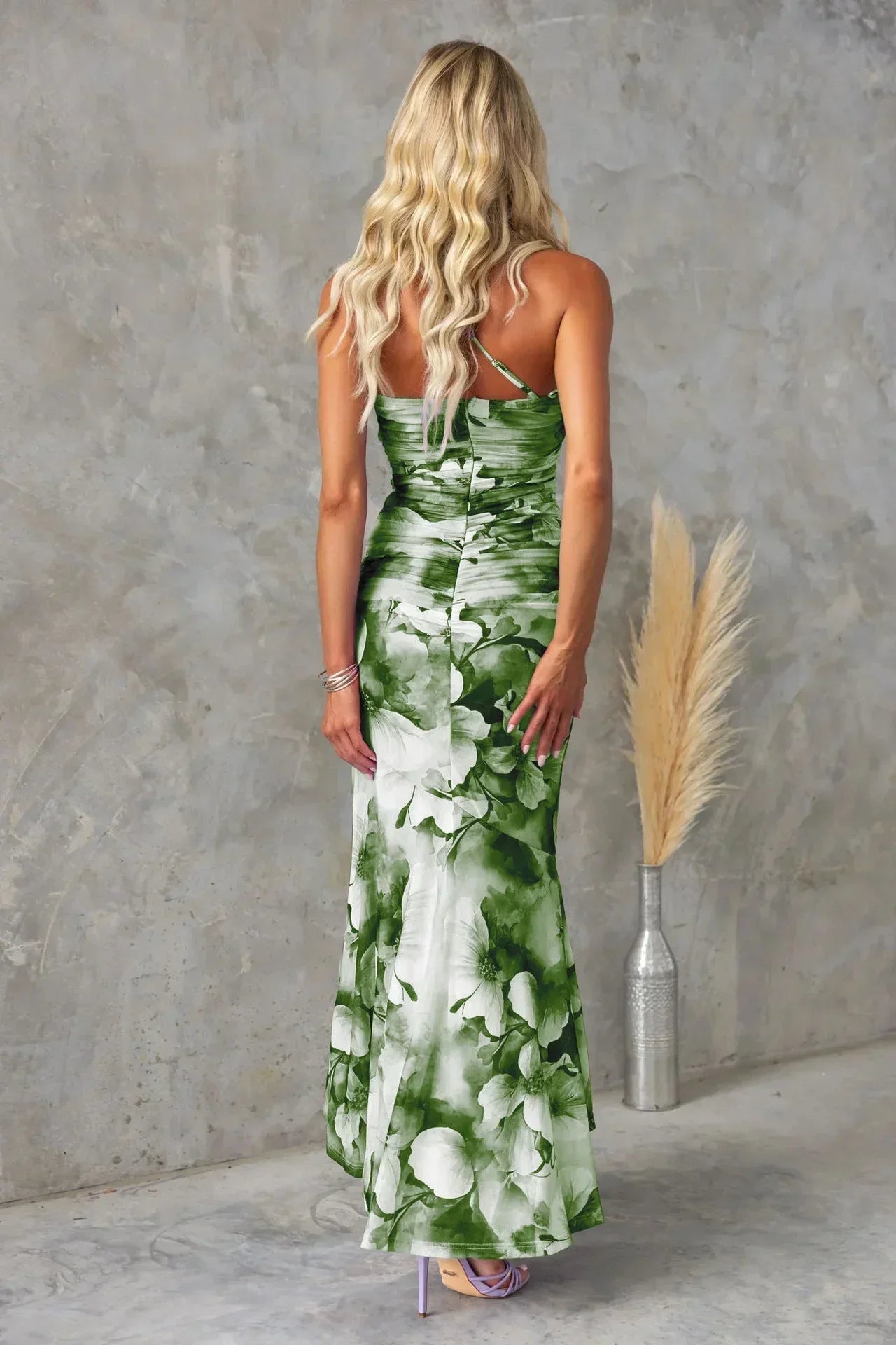 Women's Wedding Guest Strapless Floral Midi Dress