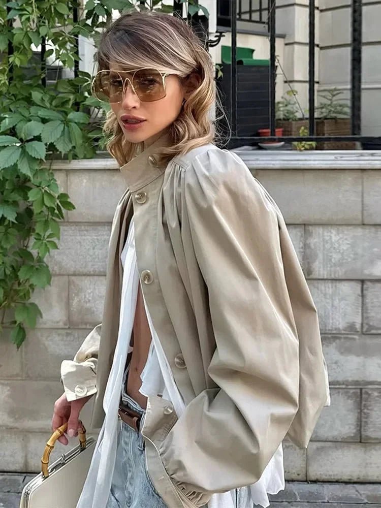Robin - Women's Relaxed Trench Coat with Ruching - photo 7