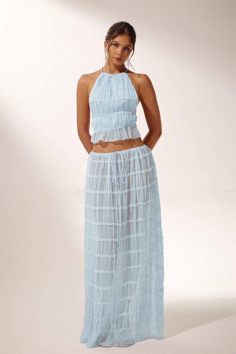 Dacia - Women's Pleated Backless Two-Piece Halter Set