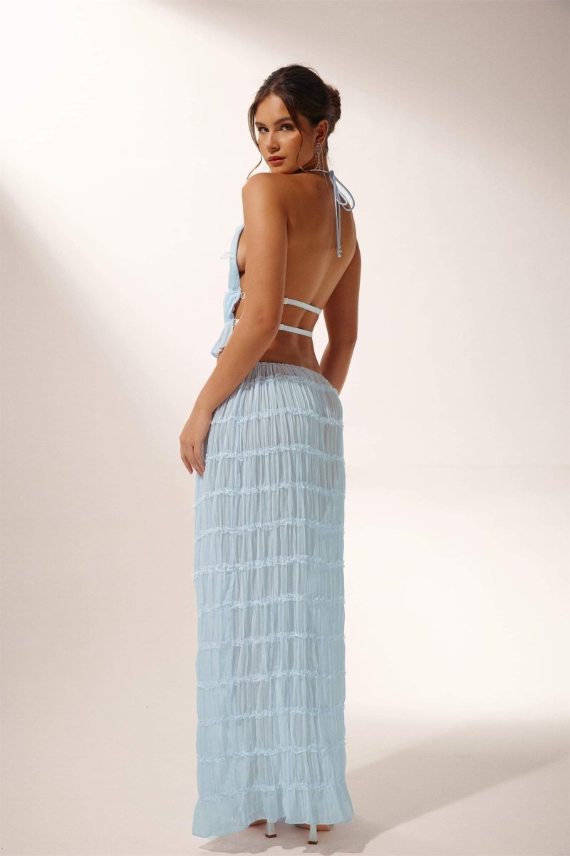 Dacia - Women's Pleated Backless Two-Piece Halter Set