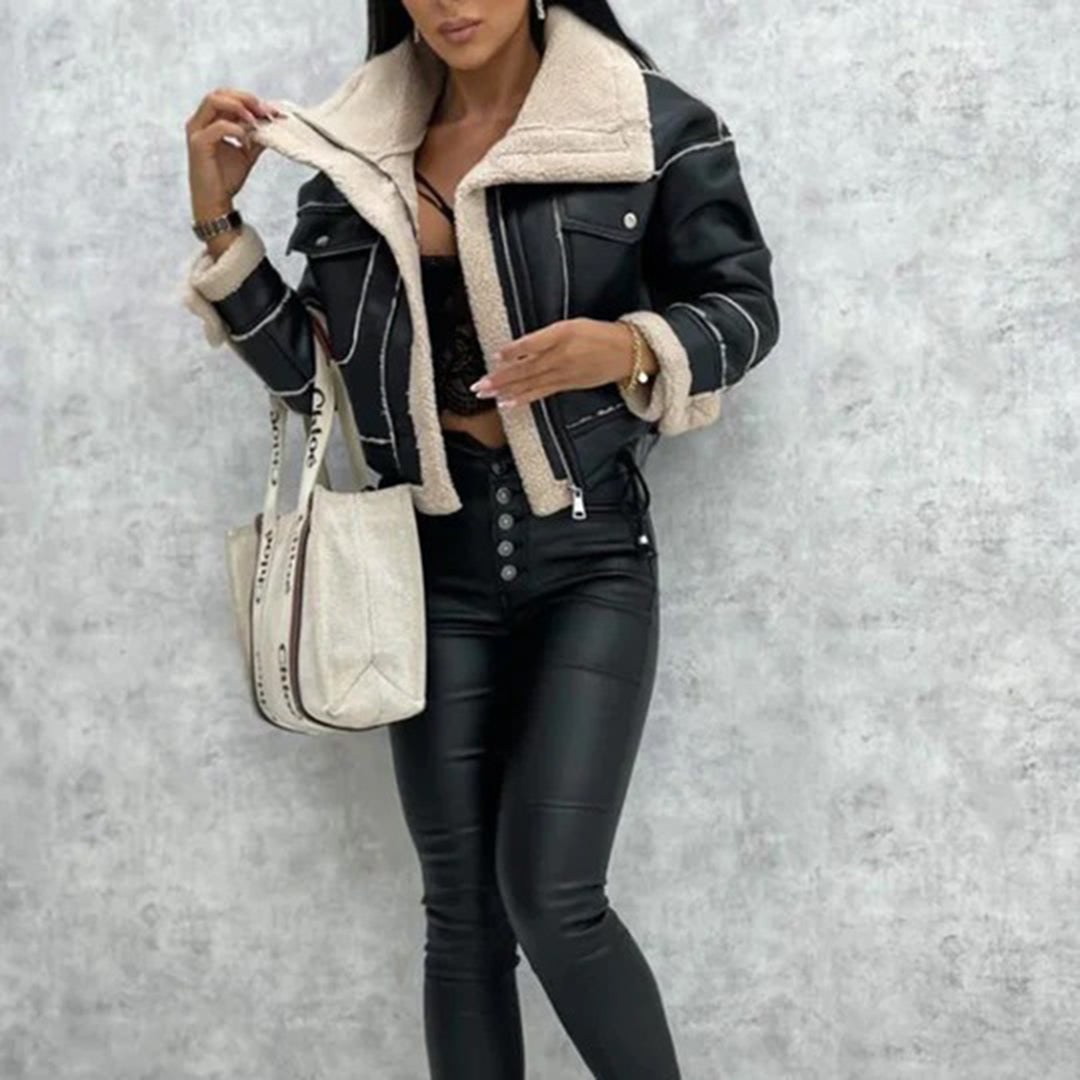 Rose - Women's Aviator Jacket with Faux Shearling Lining - photo 2