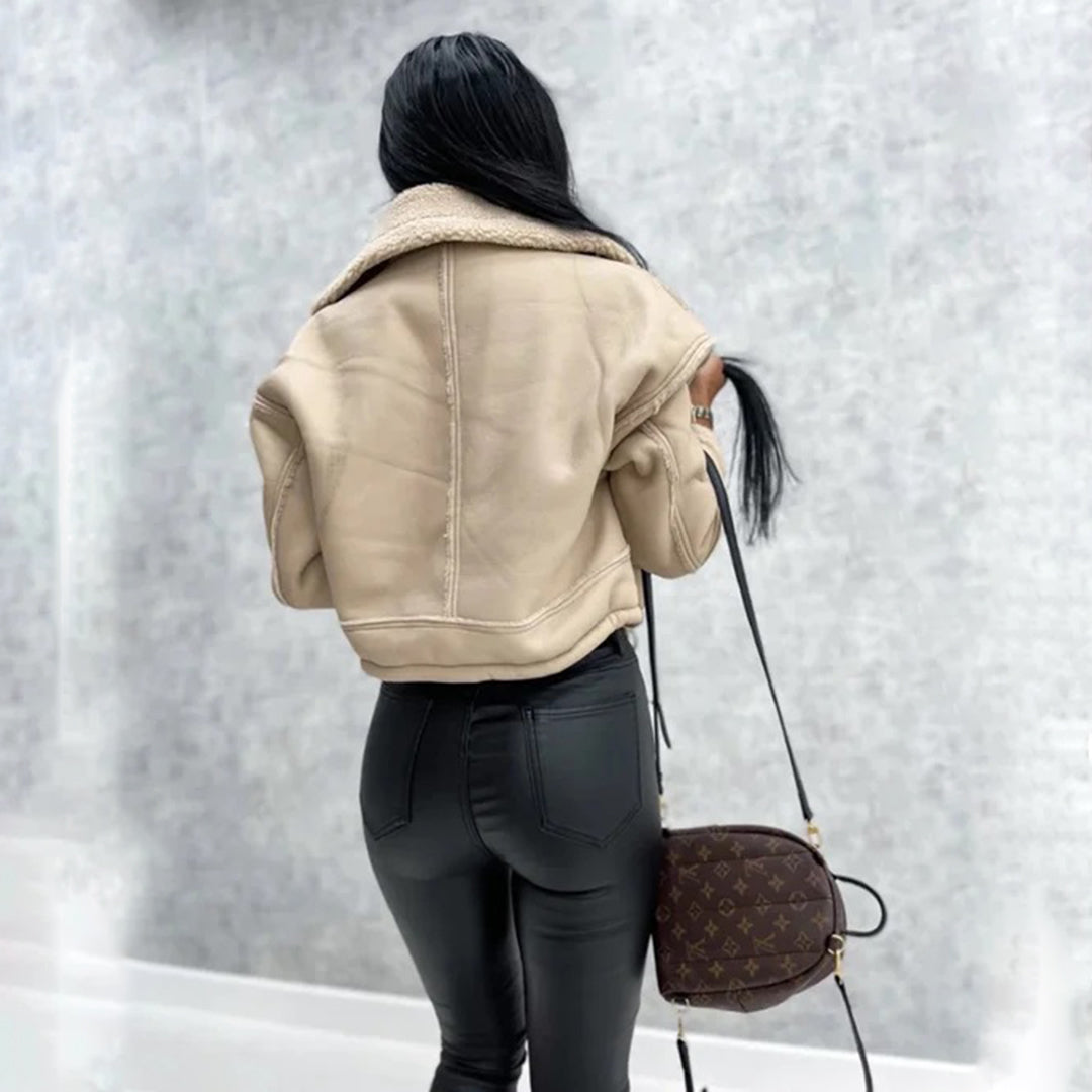 Rose - Women's Aviator Jacket with Faux Shearling Lining - photo 4