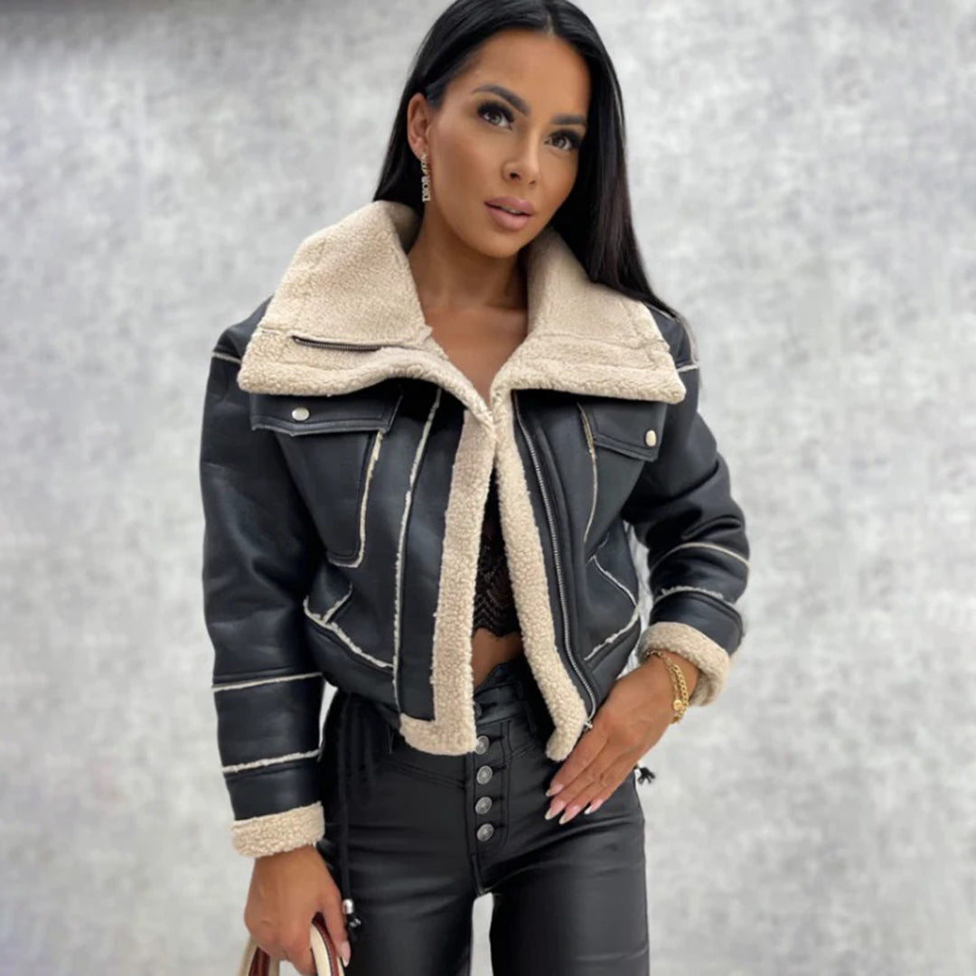 Rose - Women's Aviator Jacket with Faux Shearling Lining - photo 7