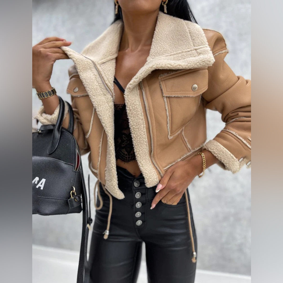 Rose - Women's Aviator Jacket with Faux Shearling Lining - photo 9