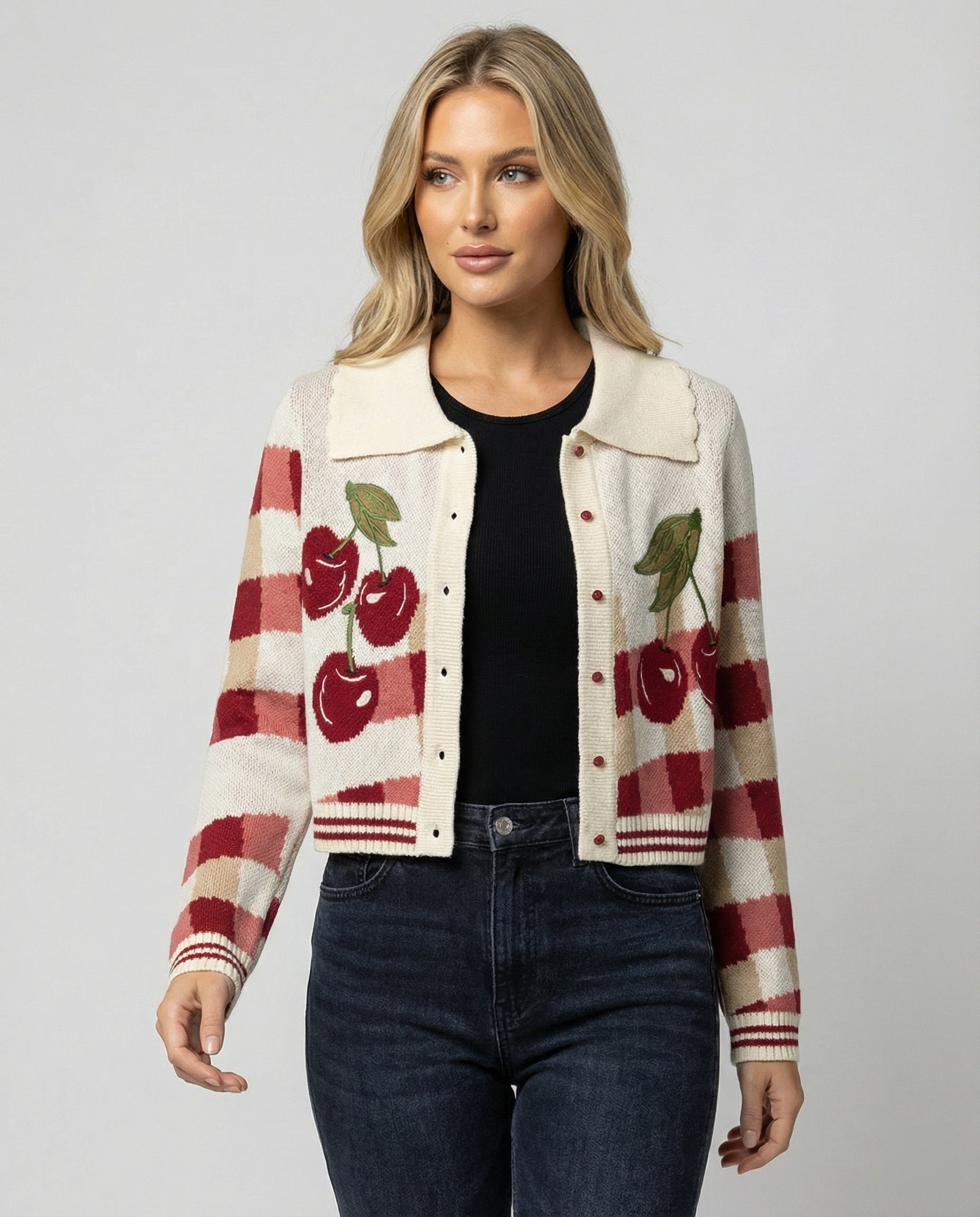 Runa - Women's Cardigan in Knit with Floral Print - photo 3