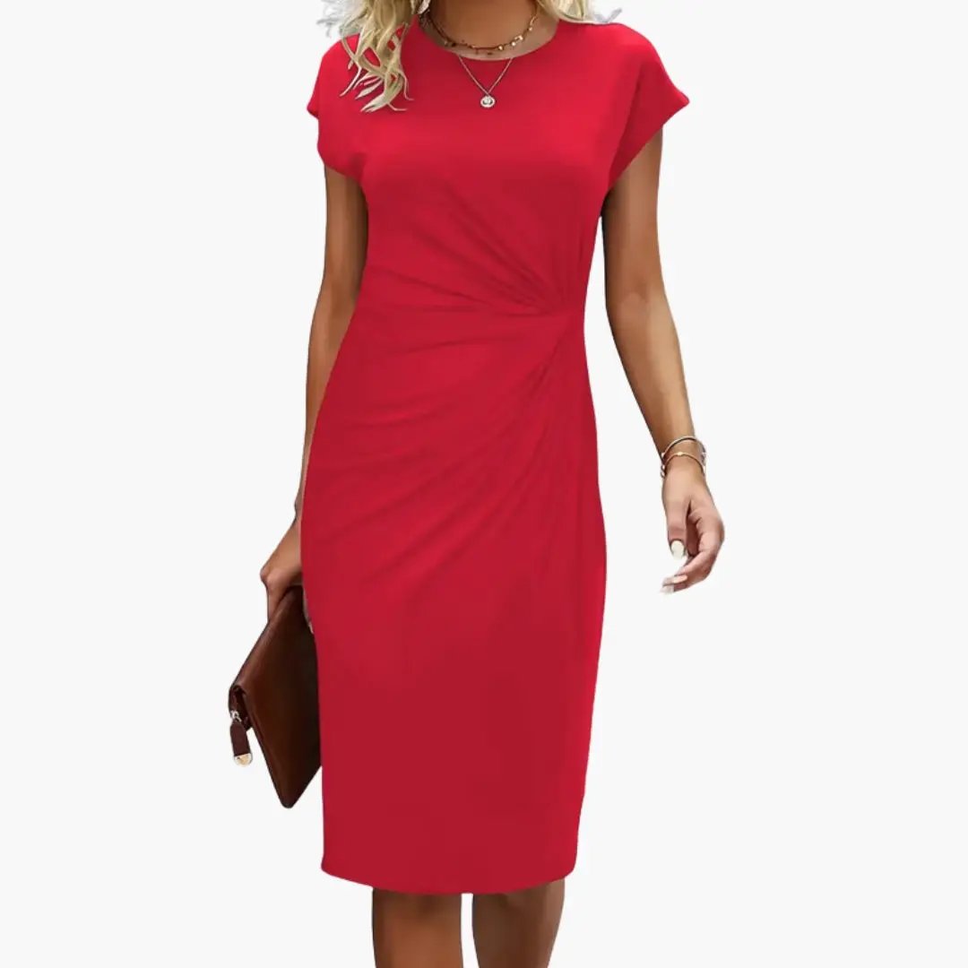 Sana - Women's Fitted Midi Dress with Ruching - photo 2