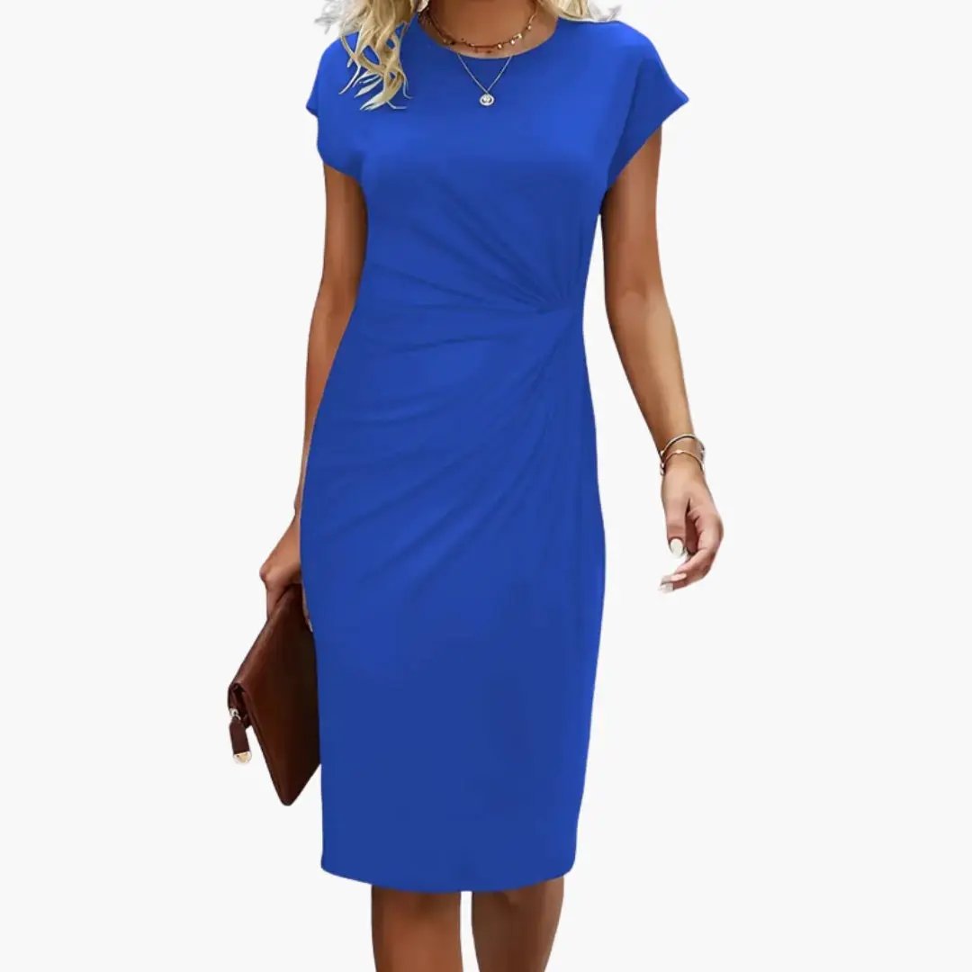 Sana - Women's Fitted Midi Dress with Ruching - photo 3
