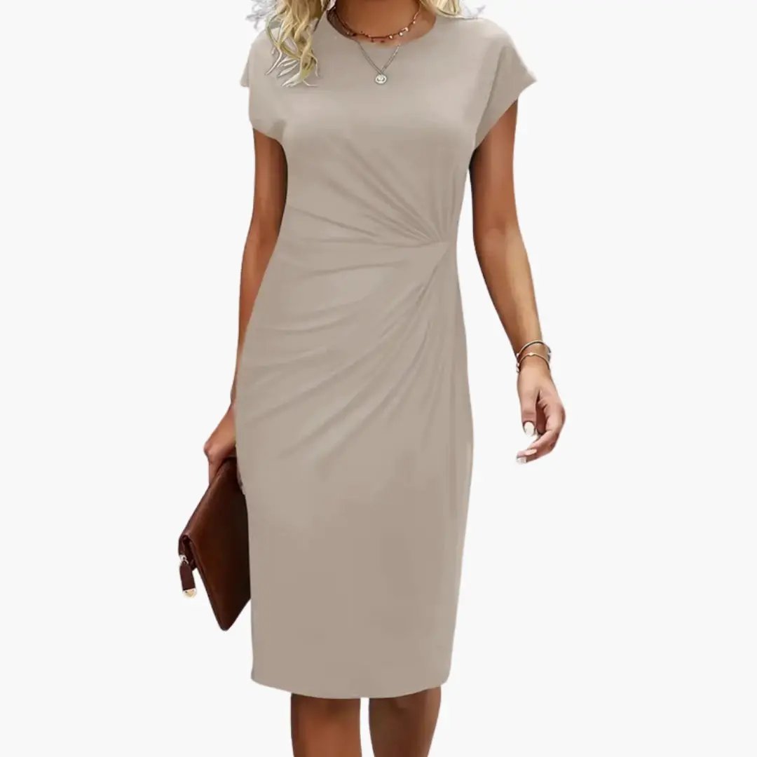 Sana - Women's Fitted Midi Dress with Ruching - photo 5