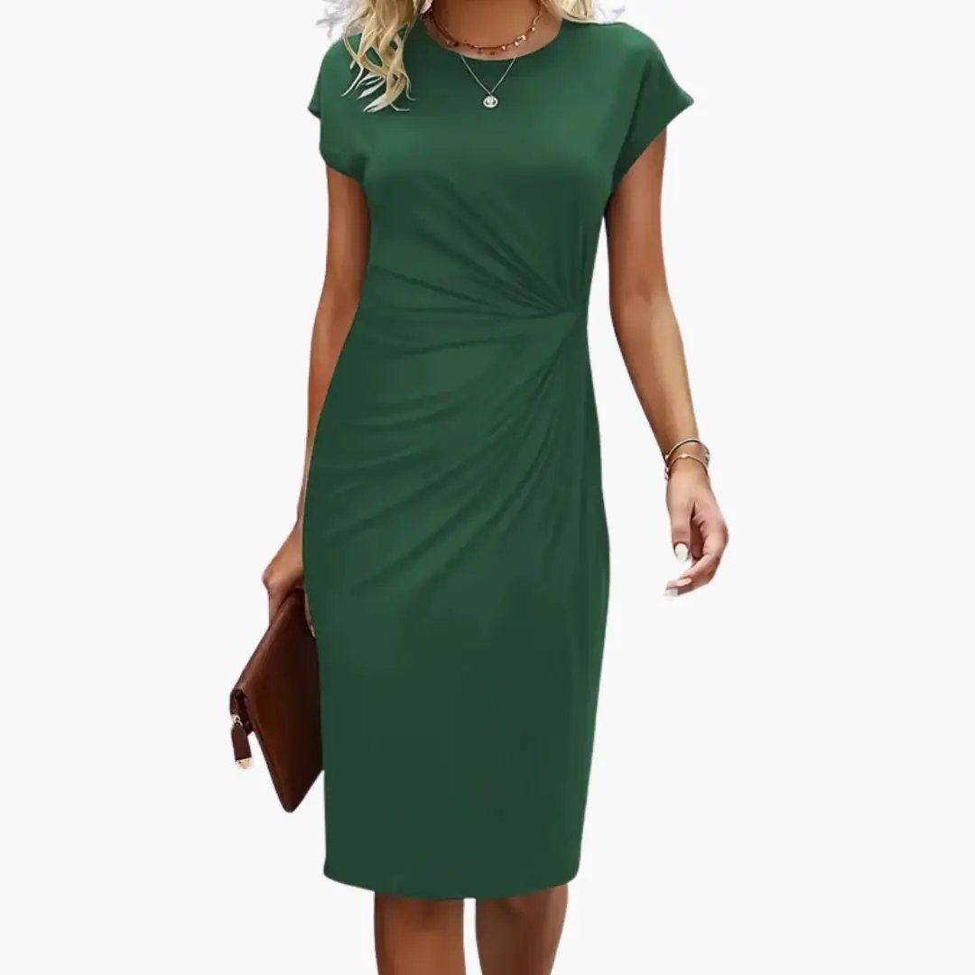 Sana - Women's Fitted Midi Dress with Ruching - photo 6
