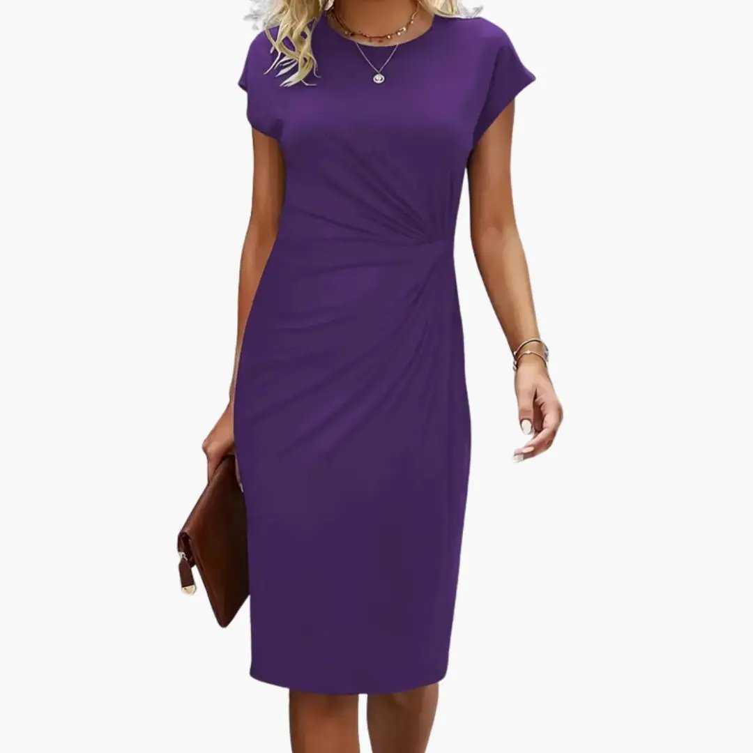 Sana - Women's Fitted Midi Dress with Ruching - photo 8