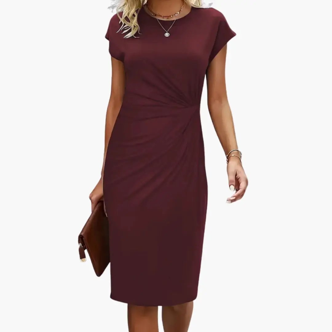 Sana - Women's Fitted Midi Dress with Ruching - photo 9