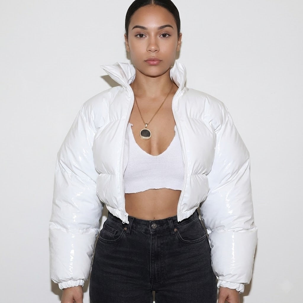 Marlys - Women's Cropped Puffer Jacket with Ribbed Cuffs - photo 1