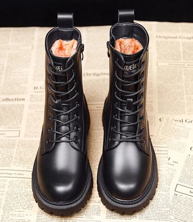 Shae - Women's Lace-Up Combat Boots with Faux Fur Lining - photo 1