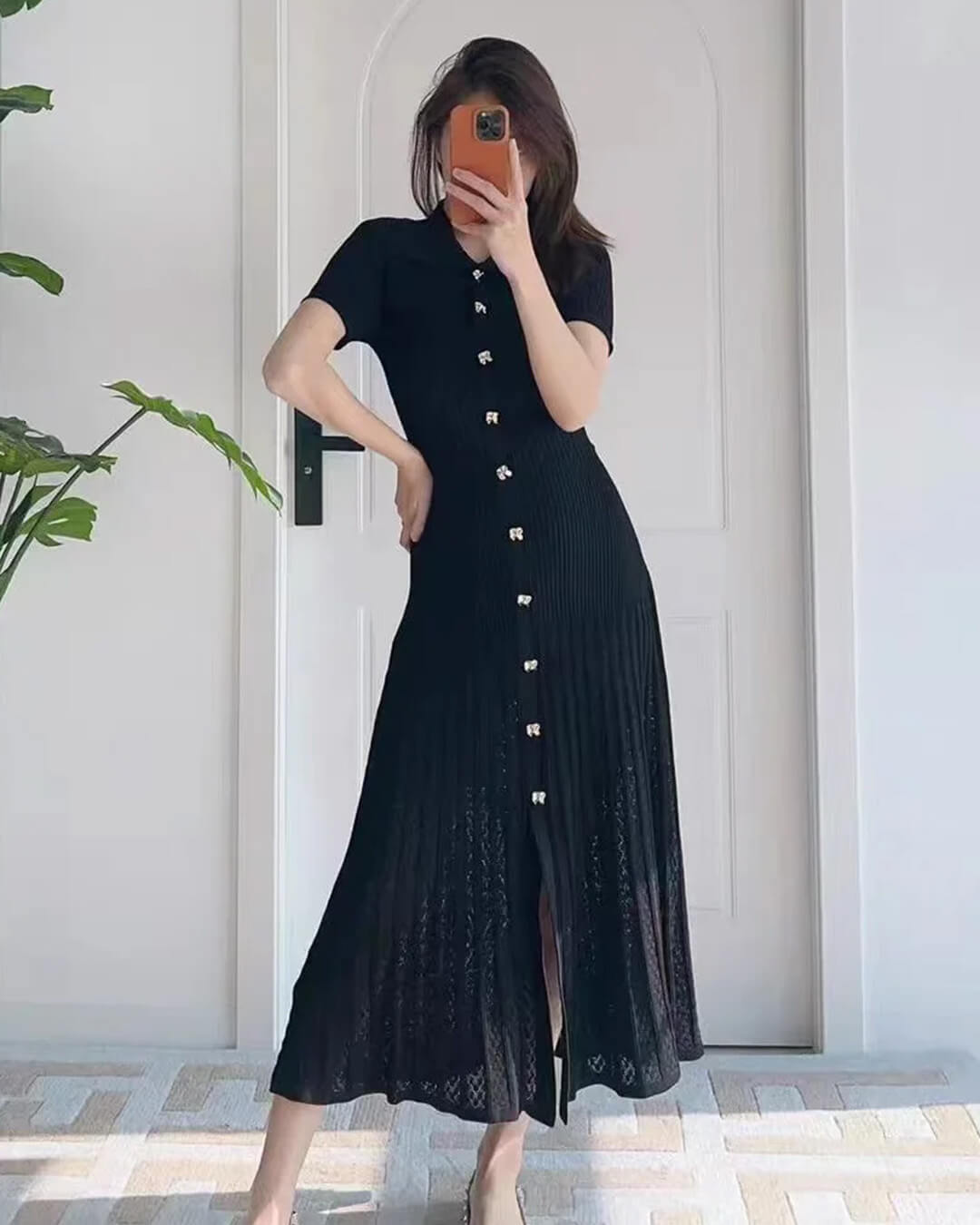 Sian - Women's Maxi Dress in Knit with Collar - photo 2
