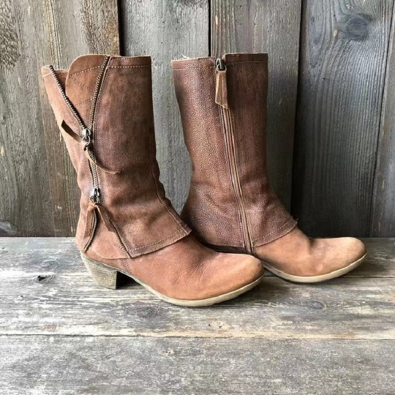 Skye - Women's Mid-Calf Boots with Side Zip and Block Heel - photo 1