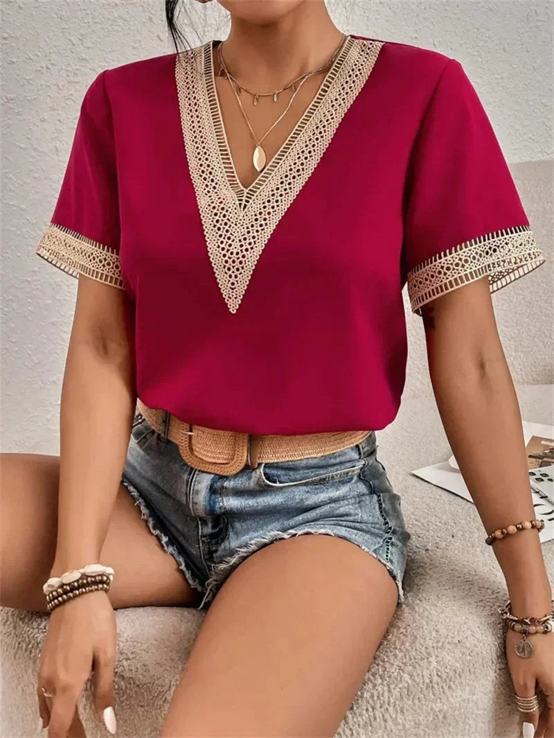 Angie - Women's Relaxed Blouse with Short Sleeves