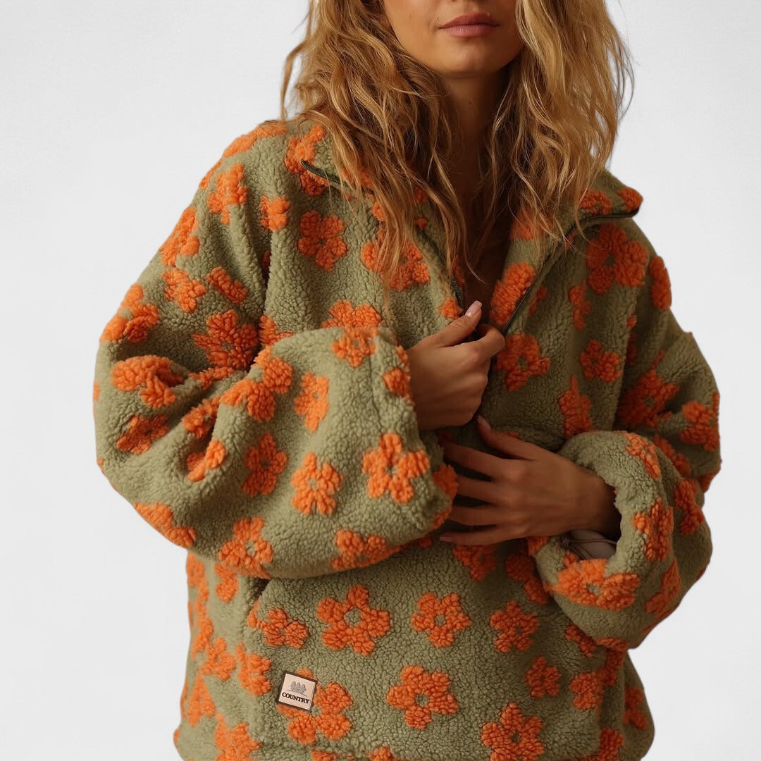 Solange - Women's Jumper in Fleece Lining with Floral Print - photo 3